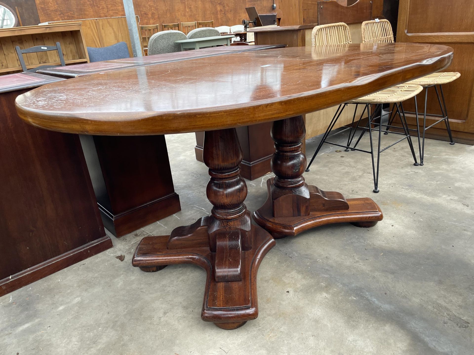 A MODERN TWIN-PEDESTAL DINING TABLE, 60 X 42" - Image 2 of 3