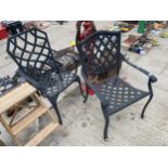 A NEAR PAIR OF CAST ALLOY CARVER CHAIRS