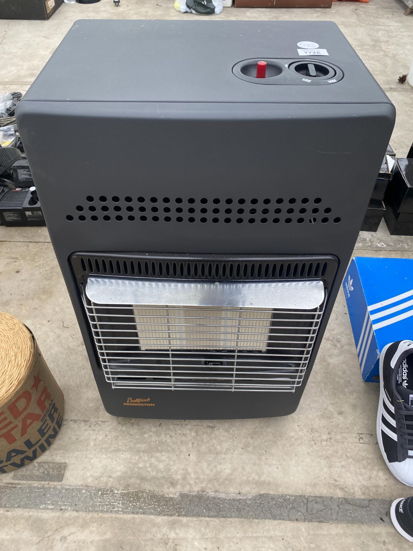 A BULLFINCH REMINGTON GAS HEATER WITH GAS BOTTLE