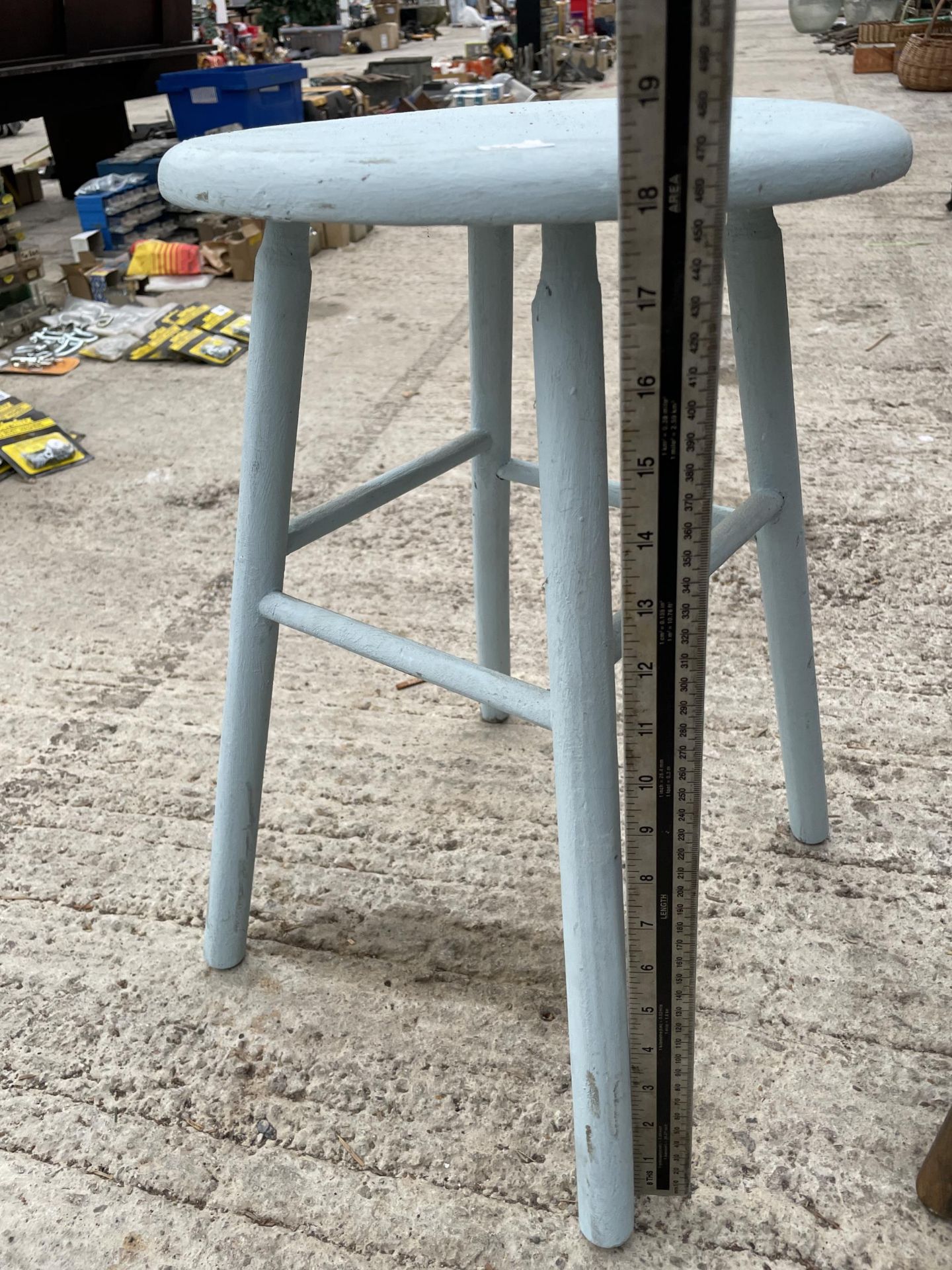 A VINTAGE THREE LEGGED MILKING STOOL AND A FURTHER WOODEN STOOL - Image 2 of 4