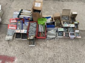 AN ASSORTMENT OF HARDWARE TO INCLUDE SCREWS AND BOLTS ETC