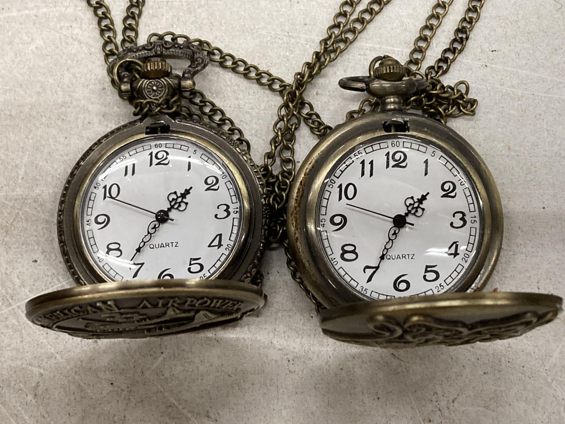 TWO POCKET WATCHES WITH IMAGES OF A USA BOMBER AND A COAT OF ARMS - Image 3 of 3