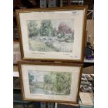 TWO FRAMED PRINTS, 'ASHFORD IN THE WATER' AND 'BAKEWELL BRIDGE', SIGNED I FERMOR