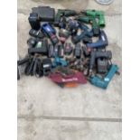 A LARGE QUANTIT YOF BATTERY DRILLS, BATTERIES AND CHARGERS ETC