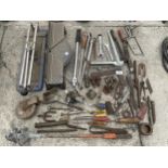 AN ASSORTMENT OF TOOLS TO INCLUDE SPANNERS AND SCREW DRIVERS ETC