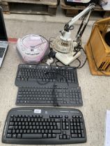 AN ASSORTMENT OF ITEMS TO INCLUDE AN ANGLE POISE LAMP AND COMPUTER KEYBOARDS ETC