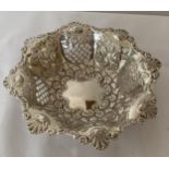 A VICTORIAN 1897 HALLMARKED BIRMINGHAM PIERCED DISH, MAKER MILLER BROTHERS, 16CM ACROSS, GROSS