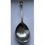 A GEORGE III, POSSIBLY 1773, HALLMARKED LONDON SILVER SPOON WITH WAX SEAL TYPE END, MAKER