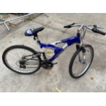 AN EQUATOR DESCENT MOUNTAIN BIKE WITH FRONT AND REAR SUSPENSION AND 18 SPEED SHIMANO GEAR SYSTEM (