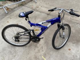 AN EQUATOR DESCENT MOUNTAIN BIKE WITH FRONT AND REAR SUSPENSION AND 18 SPEED SHIMANO GEAR SYSTEM (