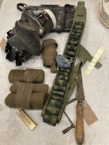 A COLLECTION OF MILITARY ITEMS, WWII GAS MASK ETC