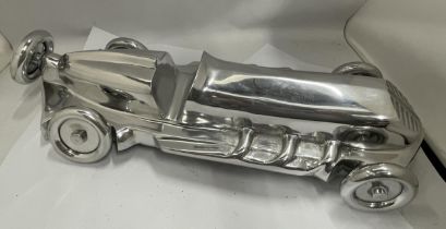 A 1930S STYLE LARGE CHROME RACING CAR MODEL, 20" LONG