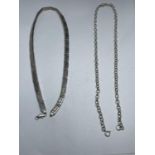 TWO MARKED SILVER CHAINS WEIGHT 47.2 GRAMS