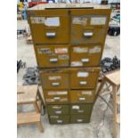 THREE METAL FOUR DRAWER STACKING CABINETS