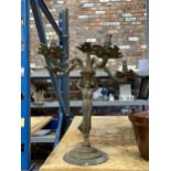 A 1920'S EGYPTIAN INFLUENCE, SPELTER AND BRASS, FEMALE FIGURAL FIVE BRANCH ELECTRIC CANDELABRUM