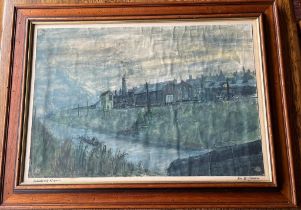 A LARGE FRAMED IAN W GREEN ORIGINAL NORTHERN ART WATERCOLOUR ON PAPER TITLED 'INDUSTRIAL WIGAN',