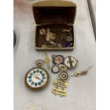 A VINTAGE POCKET WATCH, WORKING AT TIME OF CATALOGUING, SOME DAMAGE TO THE CRYSTAL, PLUS A