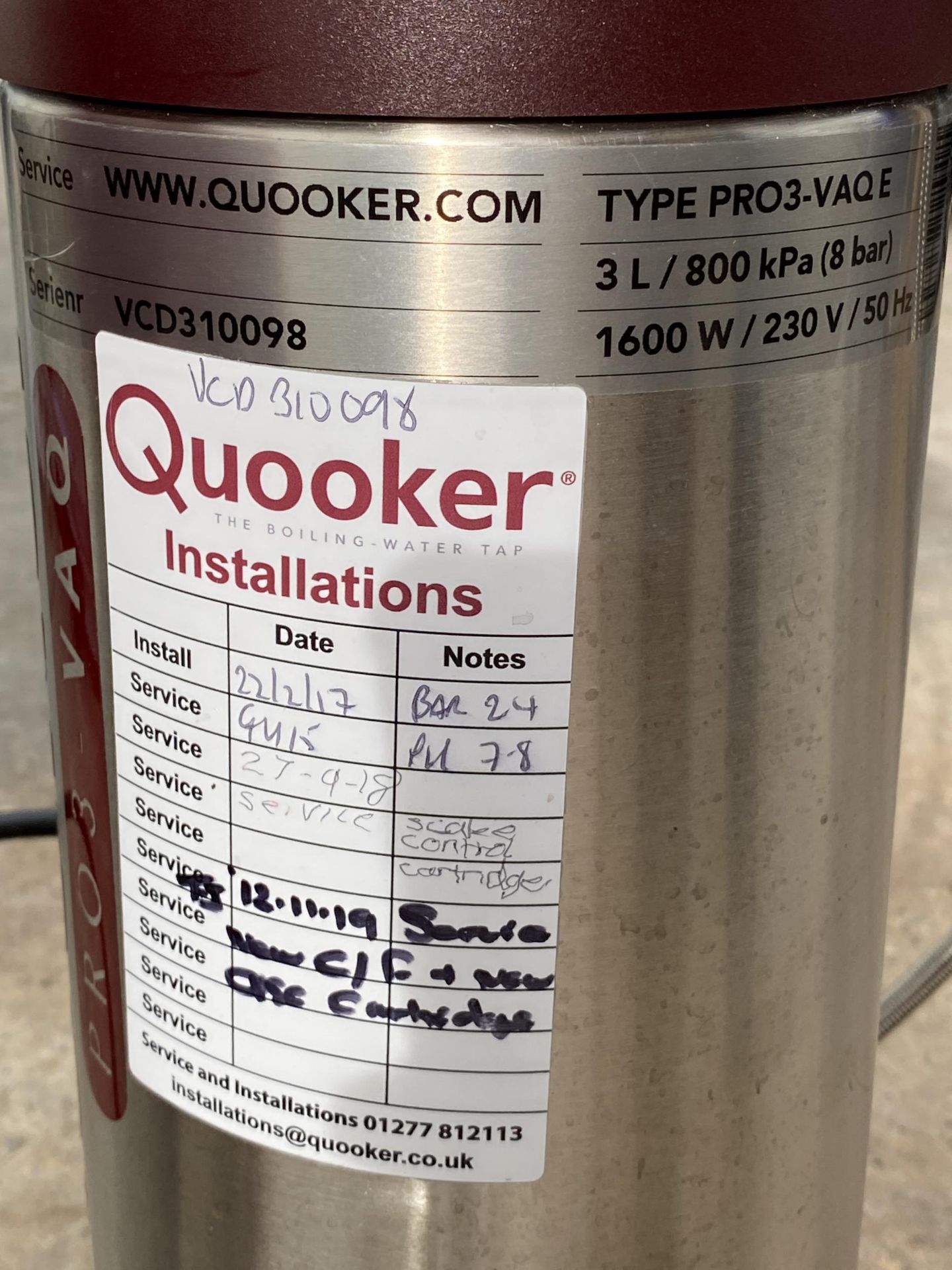 A QUOOKER WATER HEATER AND CHILLER SYSTEM WITH TAP - Image 3 of 3