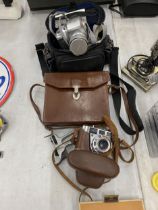 A VINTAGE RETINETTE CAMERA IN LEATHER CASE, AN ADMIRA 8F CINE CAMERA IN LEATHER CASE AND A