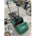 A SUFFOLK PUNCH PETROL 14SK CYLINDER MOWER COMPLETE WITH GRASS BOX