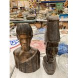 A PAIR OF AFRICAN TRIBAL WOODEN BUSTS