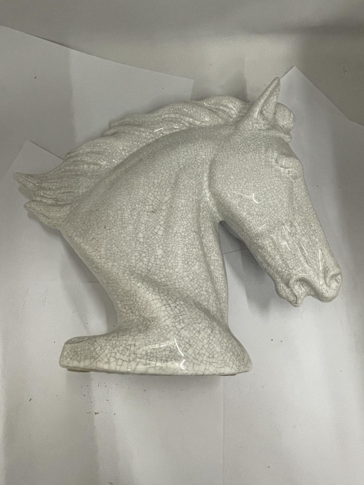 A CRACKLE GLAZE DESIGN WHITE CERAMIC HORSE HEAD BUST - Image 4 of 4