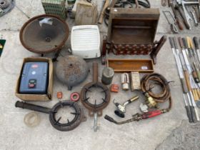 AN ASSORTMENT OF ITEMS TO INCLUDE BURNER RINGS, A FIRE FRONT AND AN ELECTRIC START SWITCH ETC