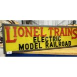 A LIONEL TRAINS ELECTRIC MODEL RAILROAD ILLUMINATED BOX SIGN