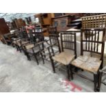 EIGHT VARIOUS LANCASHIRE SPINDLE-BACK DINING CHAIRS