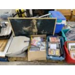 AN ASSORTMENT OF HOUSEHOLD CLEARANCE ITEMS TO INCLUDE PRINTS AND VIDEOS ETC