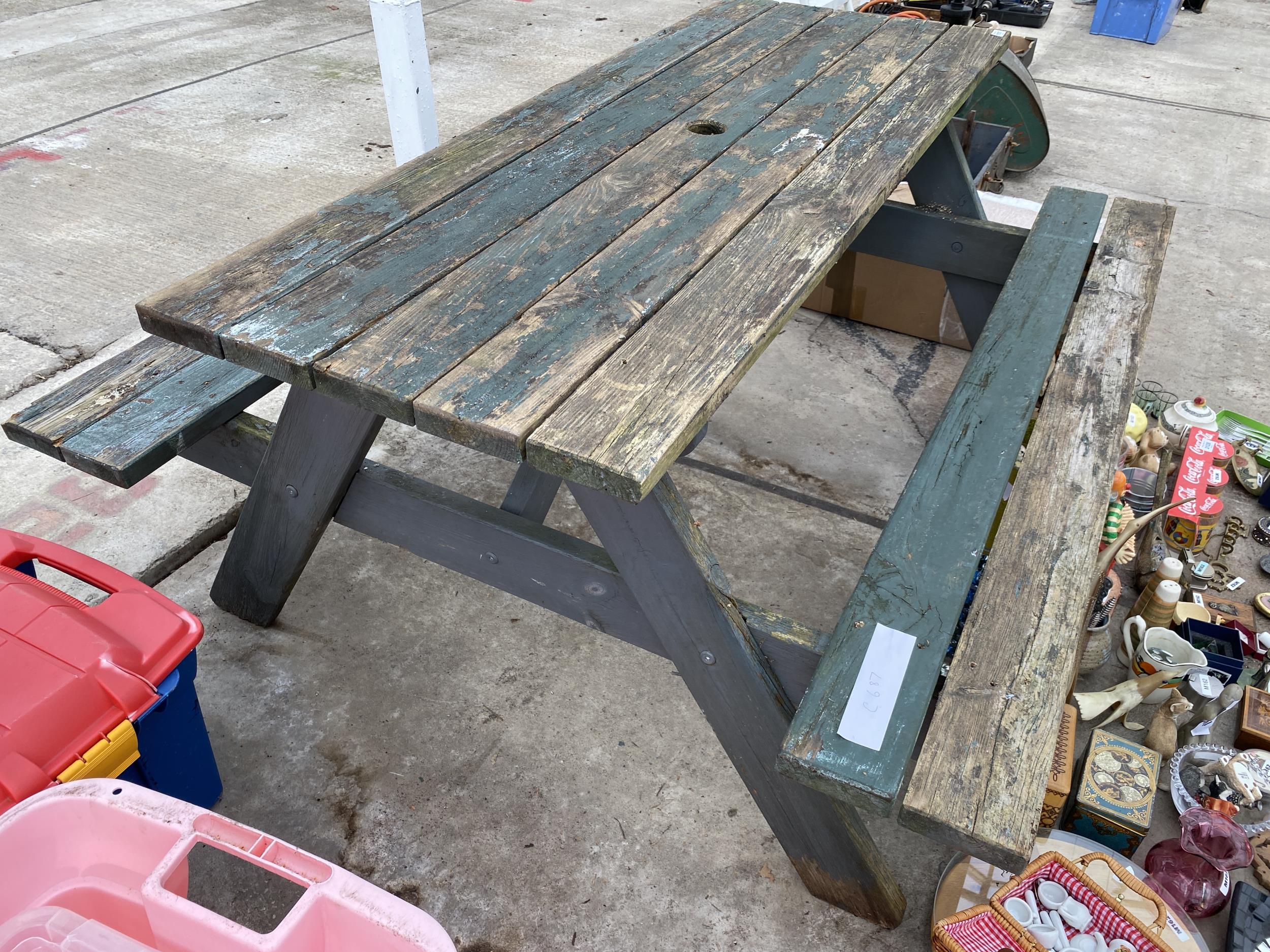 A WOODEN PICNIC BENCH - Image 3 of 3