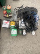 AN ASSORTMENT OF ITEMS TO INCLUDE SOLDERING FLUX AND CABLES ETC