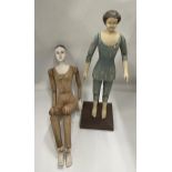 TWO VINTAGE PAINTED WOODEN MOVEABLE DOLLS