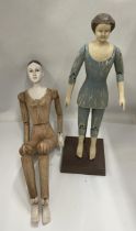 TWO VINTAGE PAINTED WOODEN MOVEABLE DOLLS