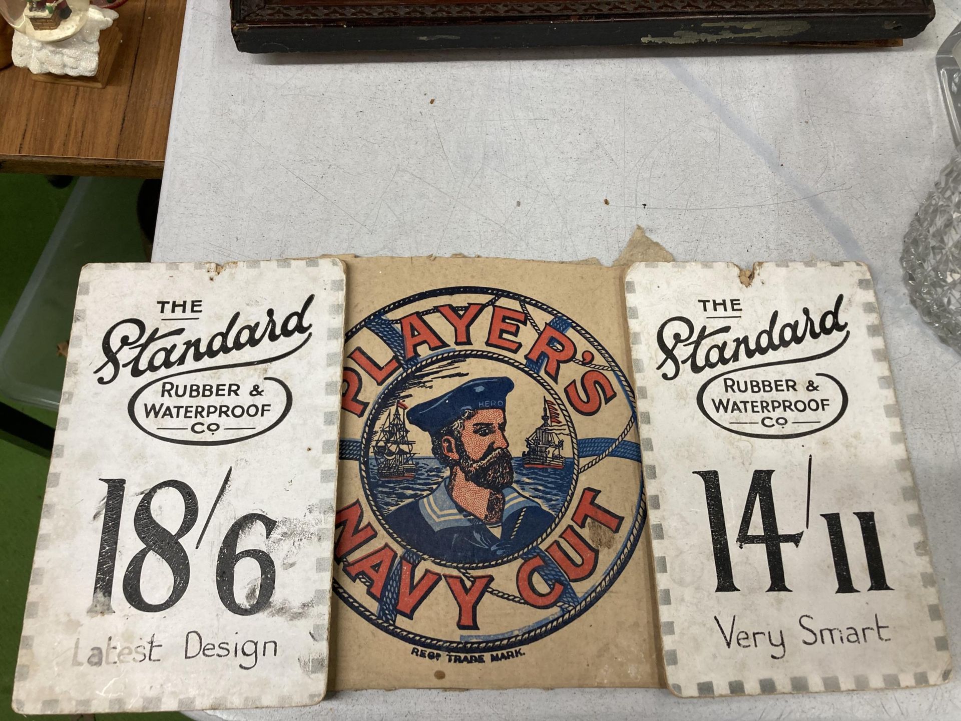 THREE VINTAGE SIGNS - TWO 'THE STANDARD' & A 'PLAYERS NAVY CUT' EXAMPLE