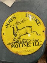 A SMALL JOHN DEERE ENAMEL SIGN, DIAMETER 15.5CM