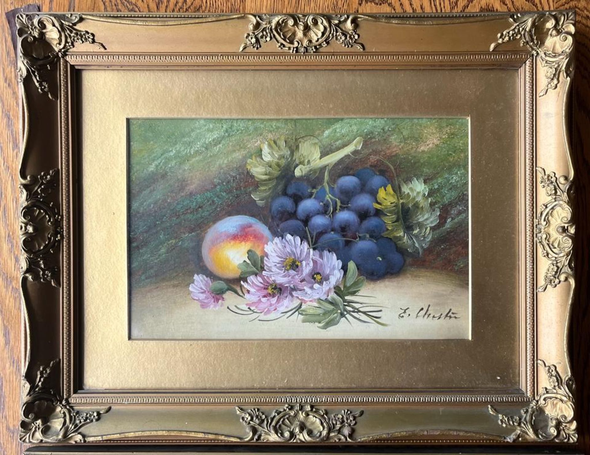 A PAIR OF GILT FRAMED HAND PAINTED STILL LIFE WATERCOLOURS WITH OIL HIGHLIGHTS, SIGNED E.CHESTER, 36 - Image 4 of 11