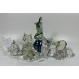A COLLECTION OF VINTAGE GLASS ANIMAL PAPERWEIGHTS, MDINA SEAHORSE WITH ORIGINAL LABEL HEIGHT 17CM,