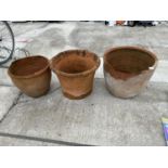 THREE LARGE VINTAGE TERRACOTTA PLANT POTS - ALL A/F