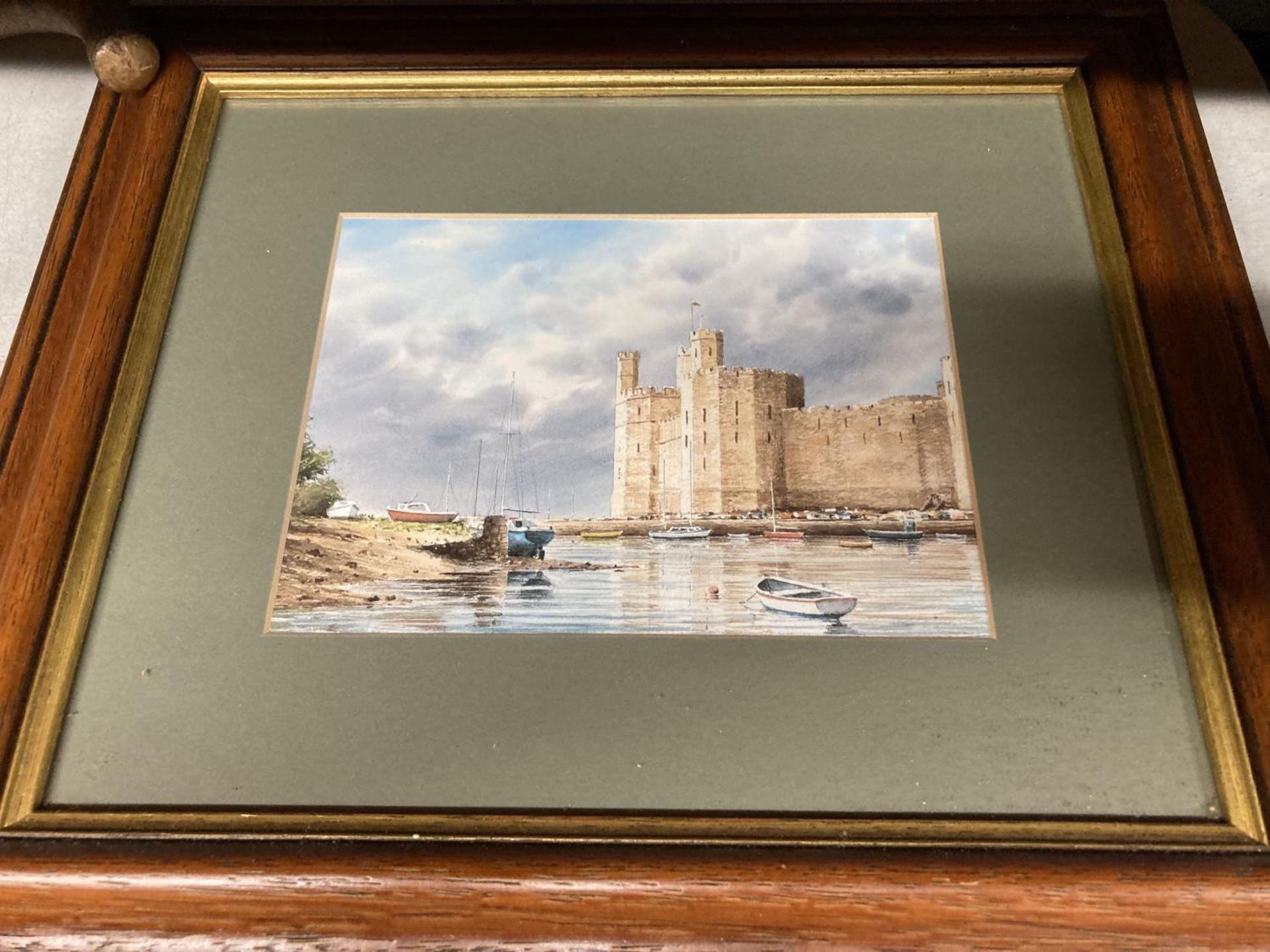 THREE FRAMED PICTURES - TWO PAPIER MACHE FOOD EXAMPLES AND A PRINT OF A CASTLE - Image 4 of 4