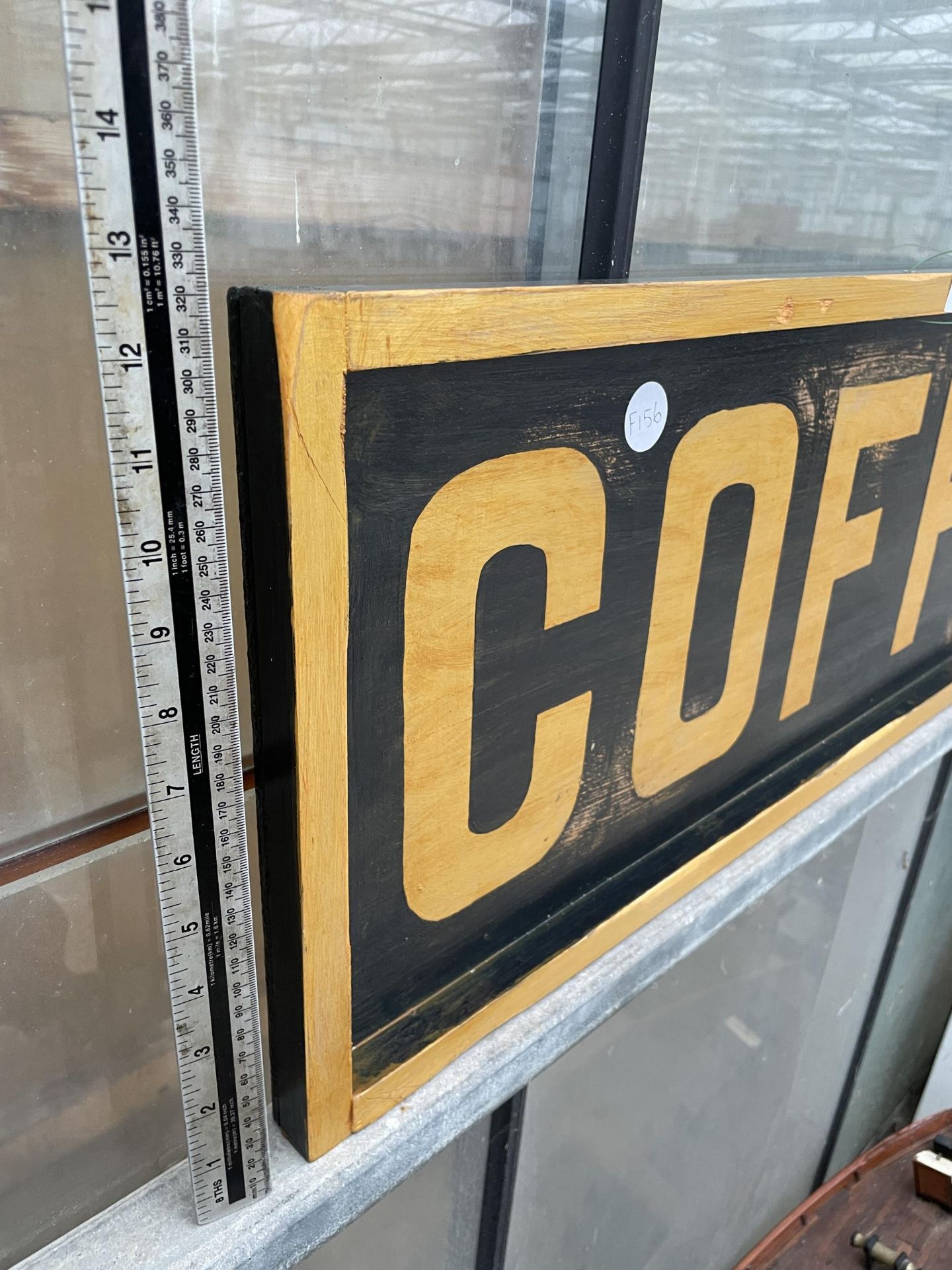A WOODEN HAND PAINTED 'COFFEE' SIGN, 1M X 32CM - Image 2 of 3