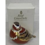 A BOXED ROYAL CROWN DERBY CHAFFINCH PAPERWEIGHT WITH GOLD STOPPER