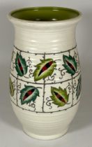 AN ART DECO CHARLOTTE / FREDERICK RHEAD LEAVES & TRELLIS PATTERN CROWN DUCAL POTTERY VASE, HEIGHT