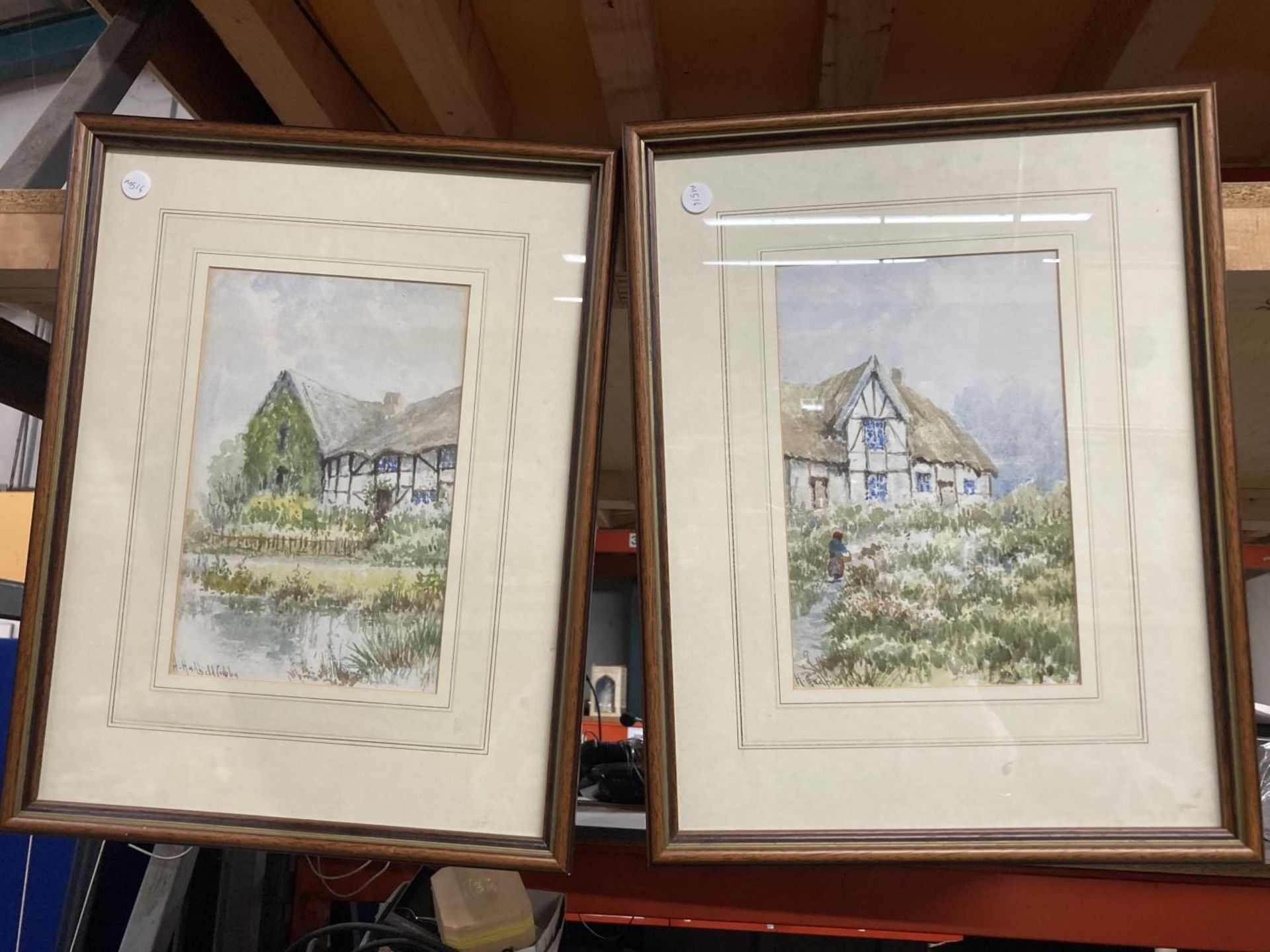 TWO FRAMED WATERCOLOURS OF COTTAGE SCENES SIGNED BY THE ARTIST HENRY HADFIELD CUBLEY