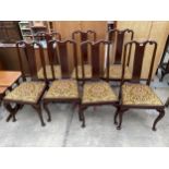 A SET OF EIGHT MAHOGANY QUEEN ANNE STYLE DINING CHAIRS