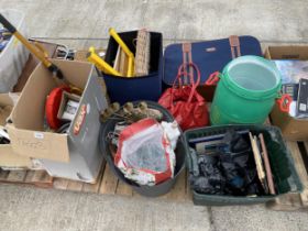 AN ASSORTMENT OF HOUSEHOLD CLEARANCE ITEMS TO INCLUDE A WHEEL LOCK AND SUITCASE ETC