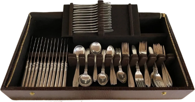 A SEVENTY TWO PIECE GORHAM STERLING SILVER 'NOCTURNE' PATTERN FLATWARE CUTLERY SET IN ORIGINAL