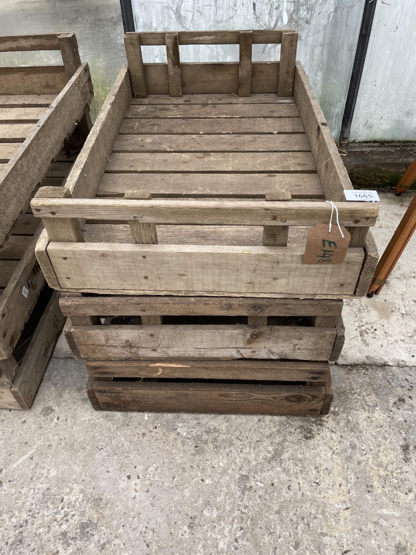 THREE VINTAGE WOODEN POTATO SPRITTING BOXES