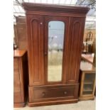 A VICTORIAN MAHOGANY MIRROR-DOOR WARDROBE, 47" WIDE, WITH DRAWER TO THE BASE