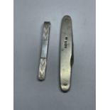 A HALLMARKED SHEFFIELD PEN KNIFE AND BIRMINGHAM TIE CLIP GROSS WEIGHT 30.9 GRAMS